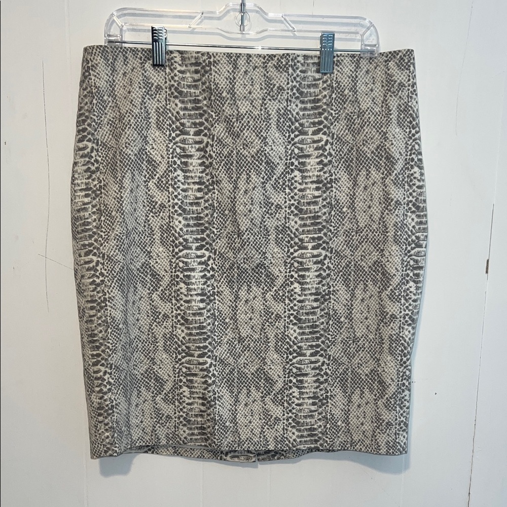 Ann Taylor Gray Snake Print Pencil Skirt Zipper Hook&Eye Back Slit I34